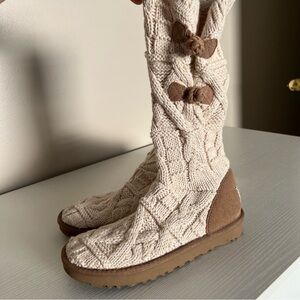 UGG Cream and Brown Knit Boots